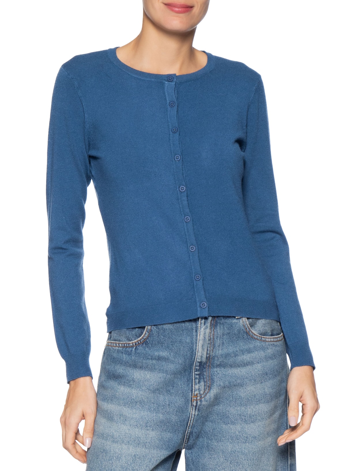 Cardigã Feminino Em Tricot Azul Basiq