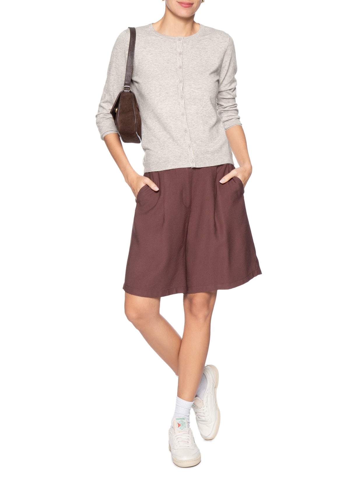 Cardigã Feminino Em Tricot Bege Basiq