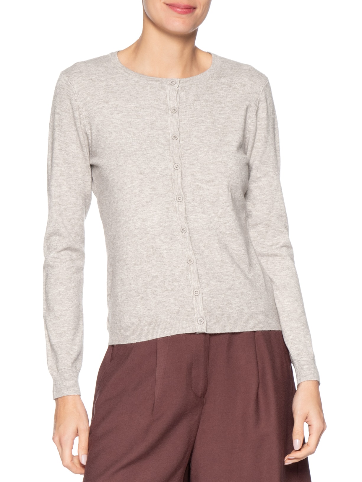 Cardigã Feminino Em Tricot Bege Basiq