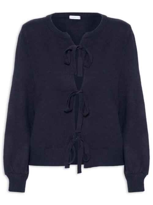 Cardigã Feminino Em Tricot Com Amarração - Azul