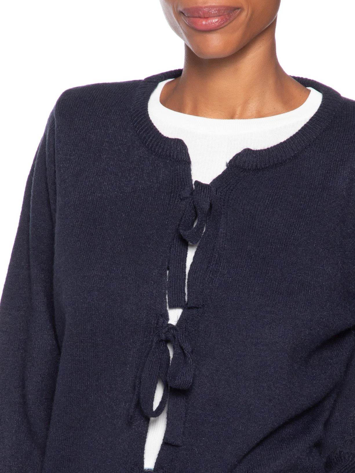 Cardigã Feminino Em Tricot Com Amarração  Azul Market 33