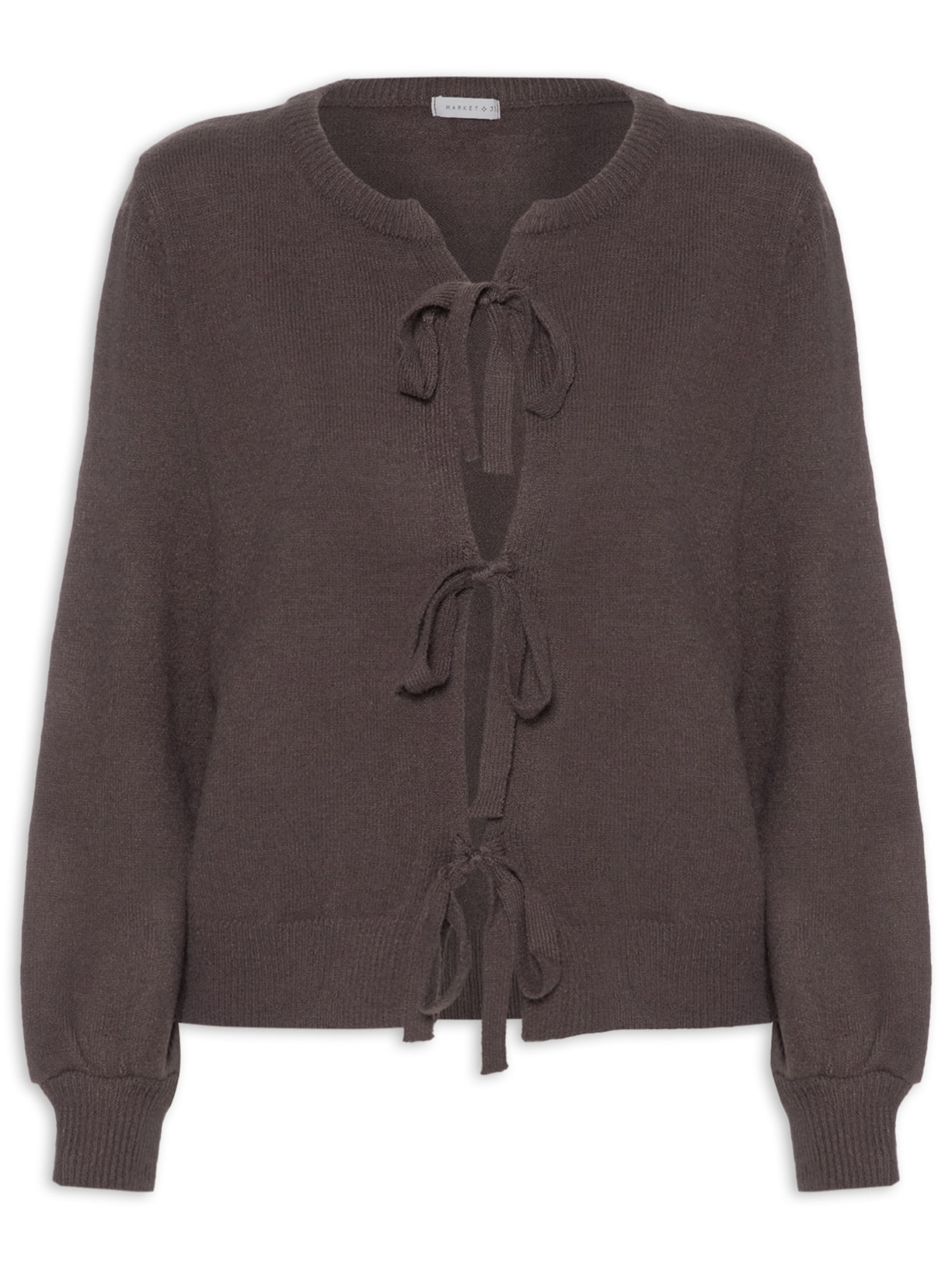 Cardigã Feminino Em Tricot Com Amarração  Marrom Market 33