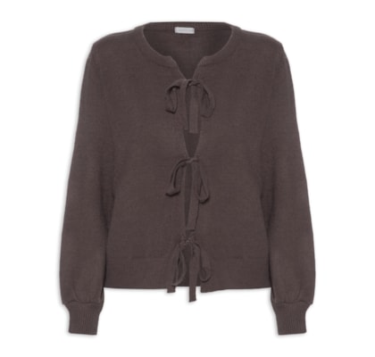 Cardigã Feminino Em Tricot Com Amarração  - Marrom