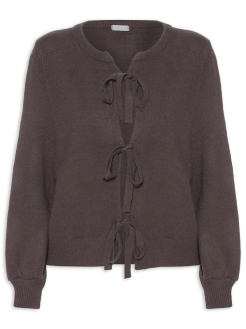 Cardigã Feminino Em Tricot Com Amarração - Marrom