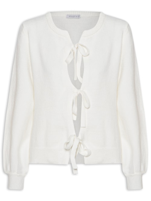 Cardigã Feminino Em Tricot Com Amarração - Off White