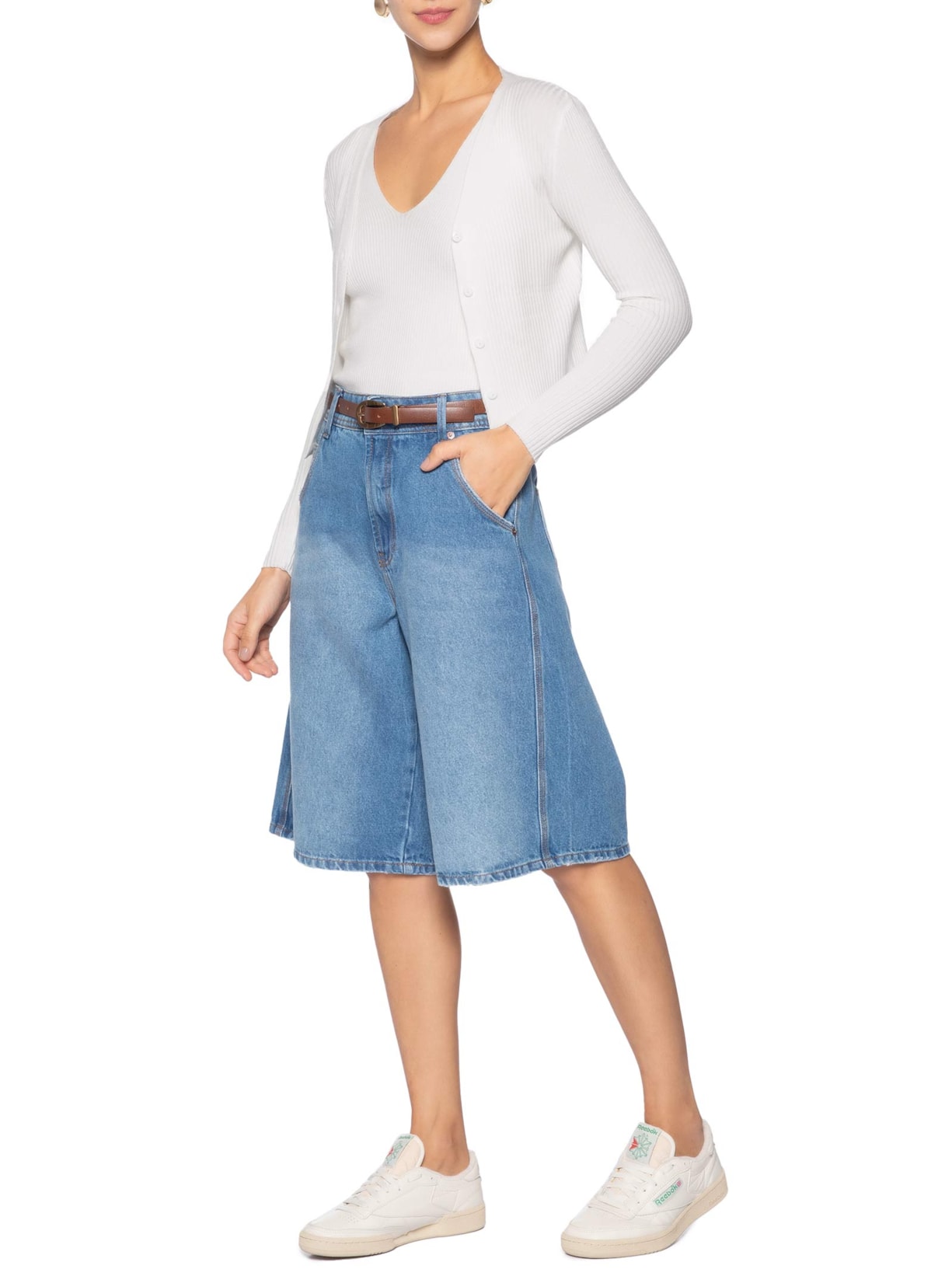 Cardigã Feminino Gola V Off White Basiq