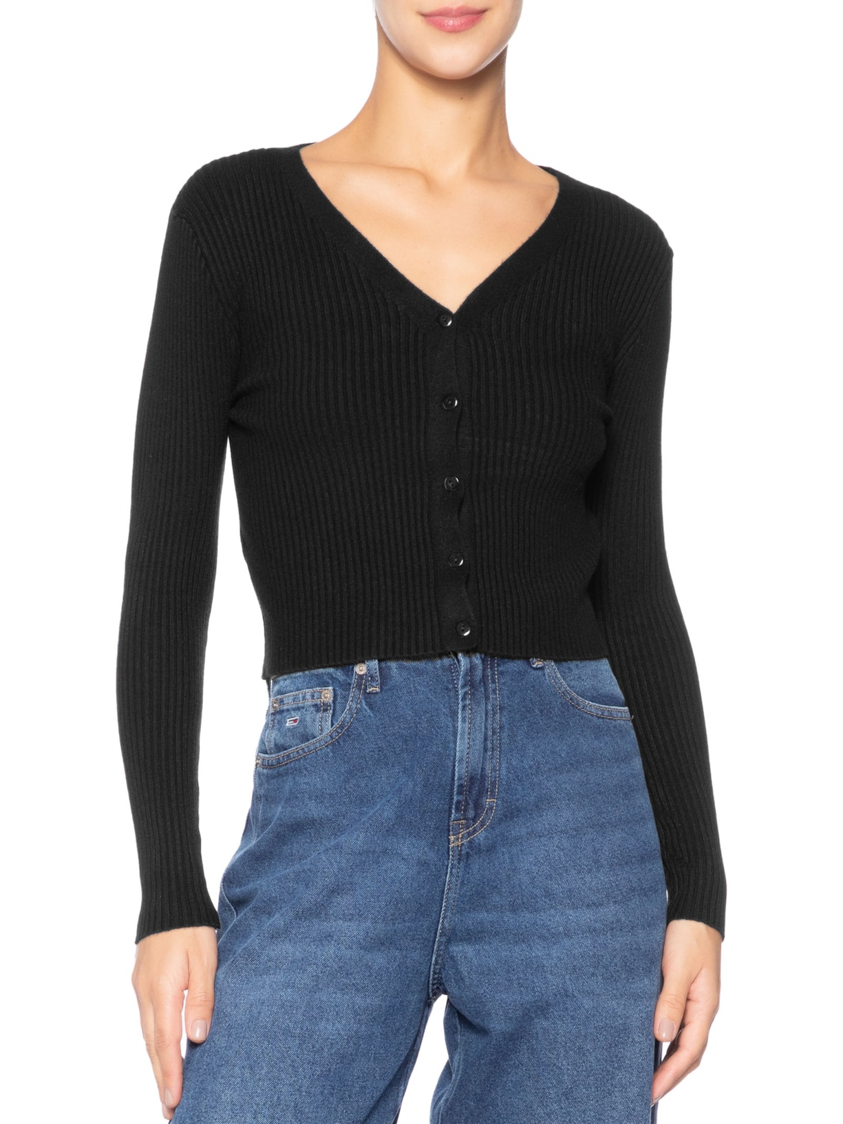 Cardigã Feminino Gola V Preto Basiq