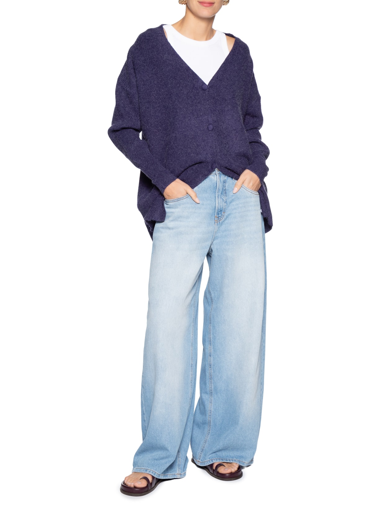 Cardigã Feminino Oversized Texturizado Azul Basiq