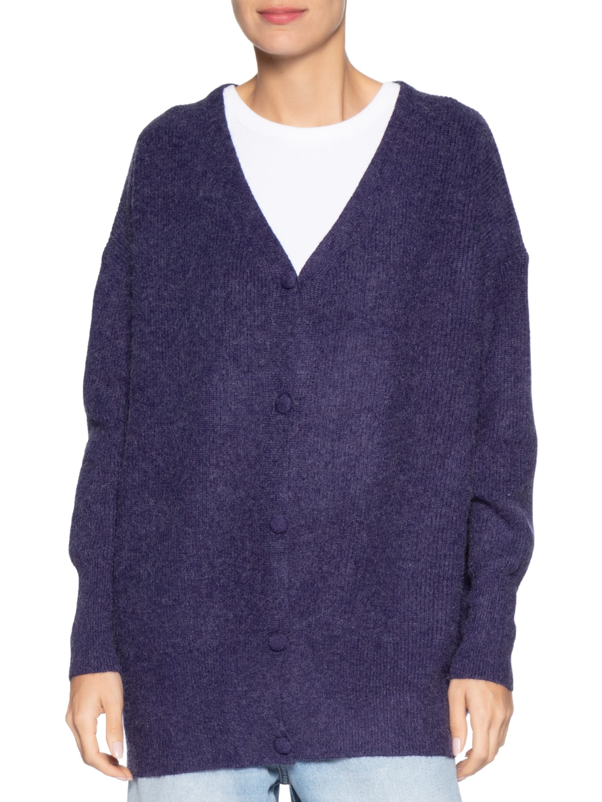 Cardigã Feminino Oversized Texturizado Azul Basiq