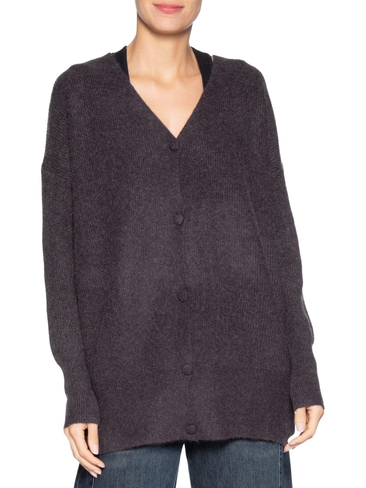 Cardigã Feminino Oversized Texturizado Cinza Basiq