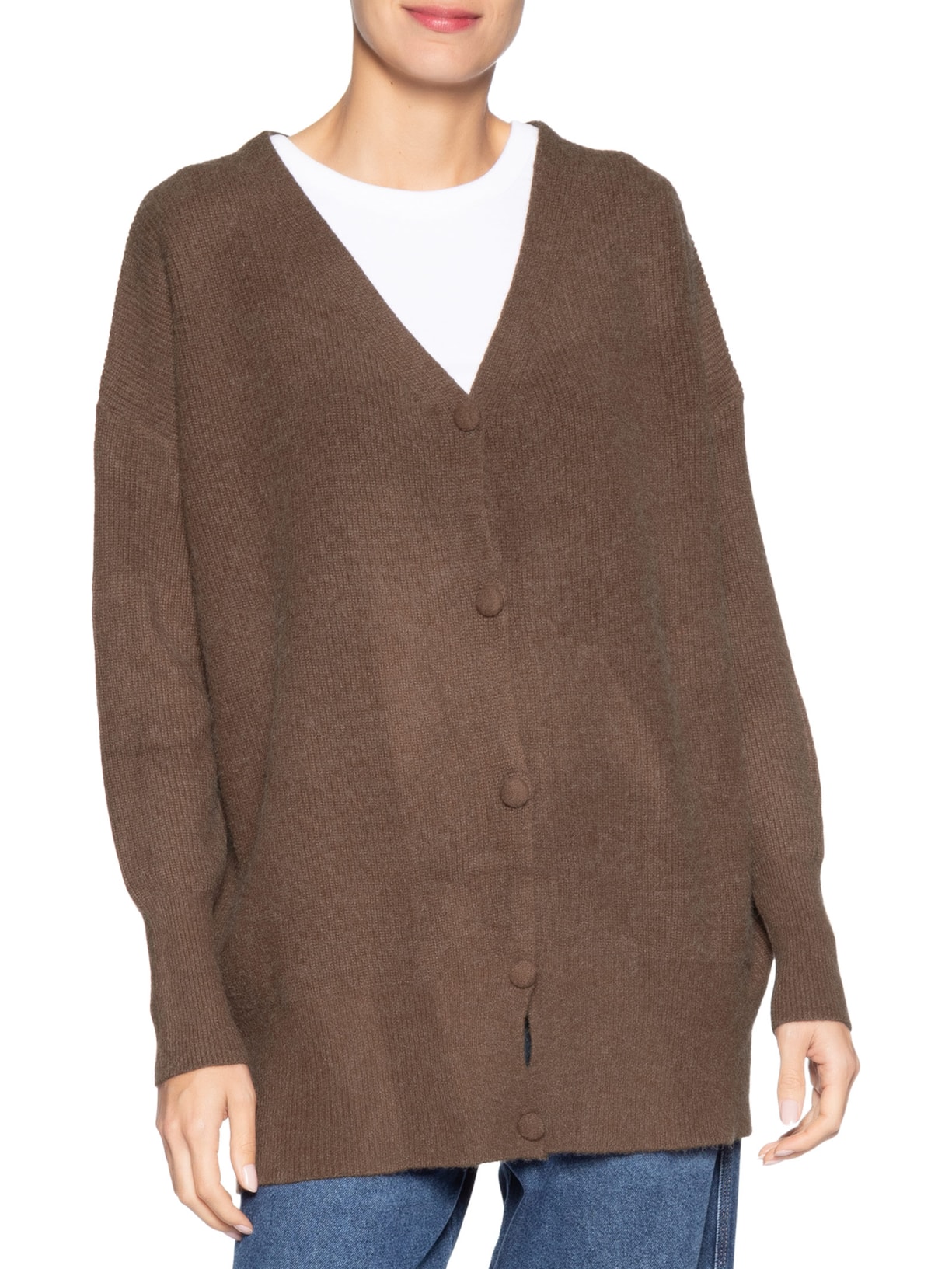 Cardigã Feminino Oversized Texturizado Marrom Basiq