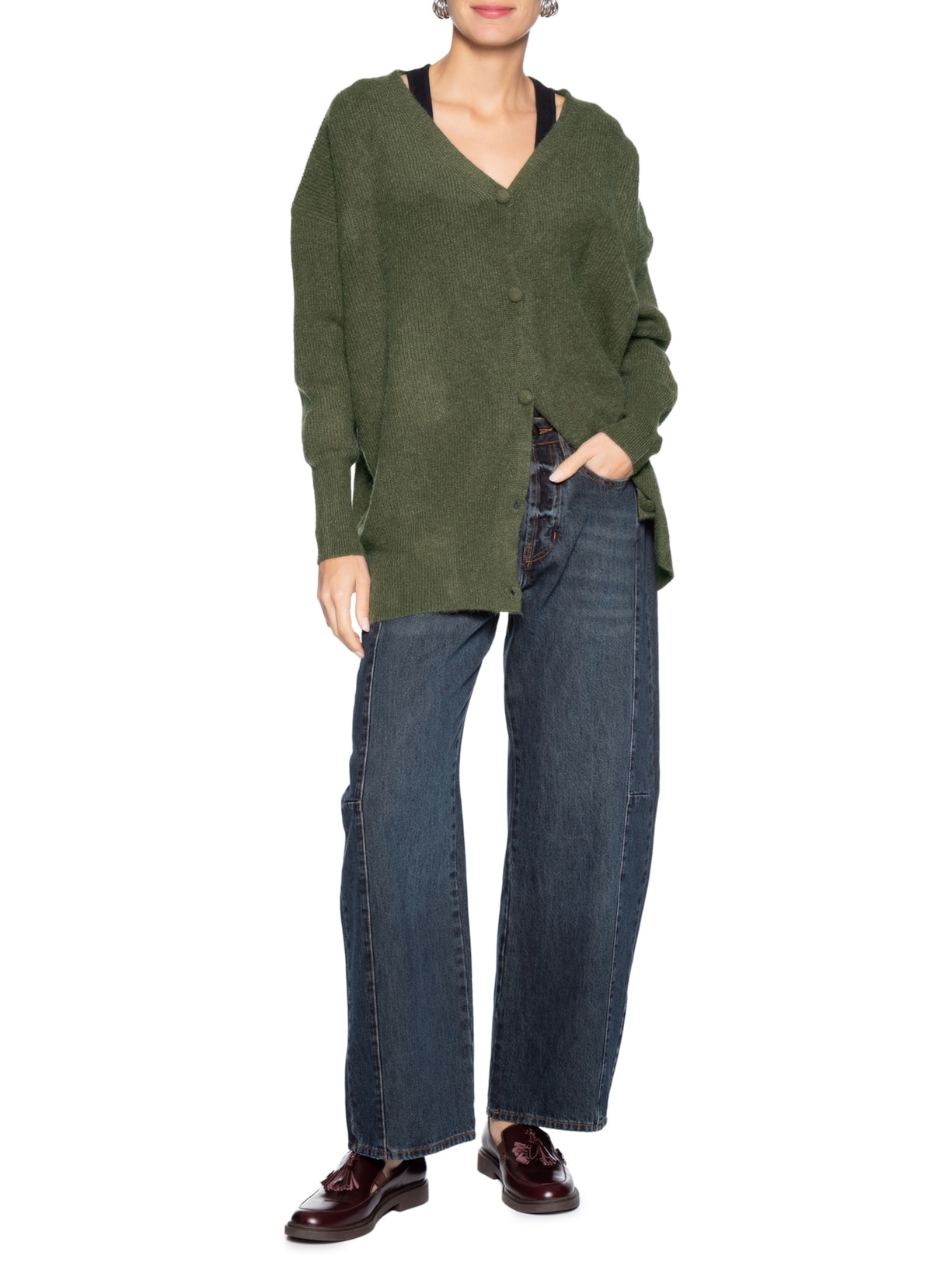 Cardigã Feminino Oversized Texturizado Verde Basiq