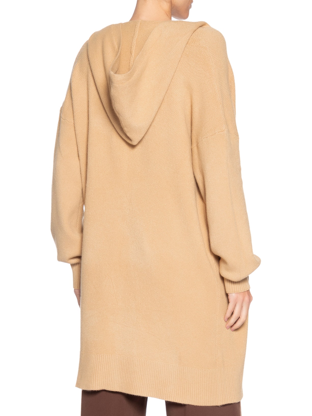 Cardigã Feminino Tricot Alongada Com Capuz Bege Basiq