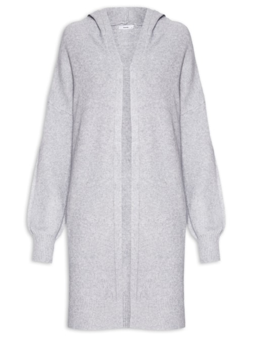 Cardigã Feminino Tricot Alongada Com Capuz - Cinza