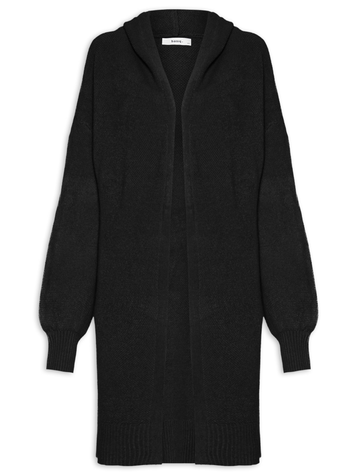 Cardigã Feminino Tricot Alongada Com Capuz - Preto