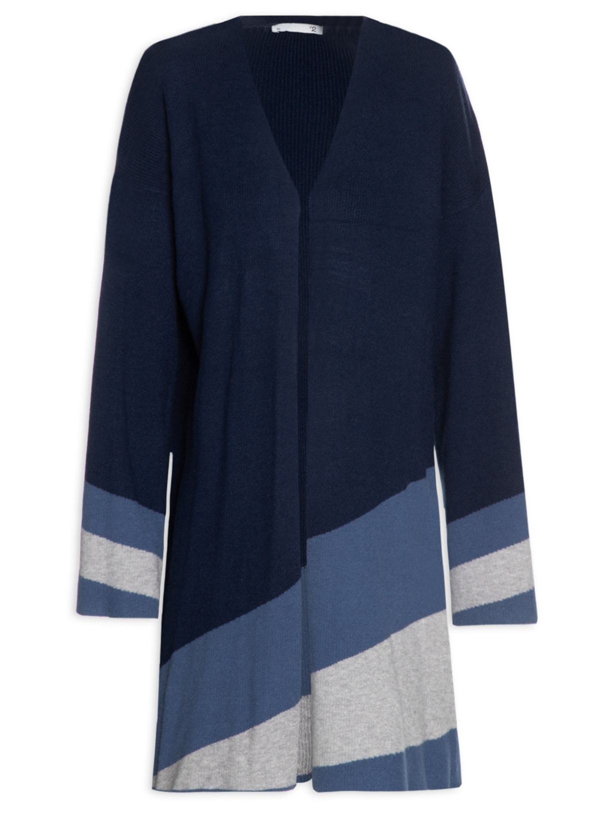 Cardigã Feminino Tricot Dertalhe Em Listra - Azul