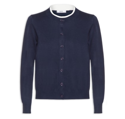 Cardigã Feminino Tricot Detalhe Bicolor - Azul