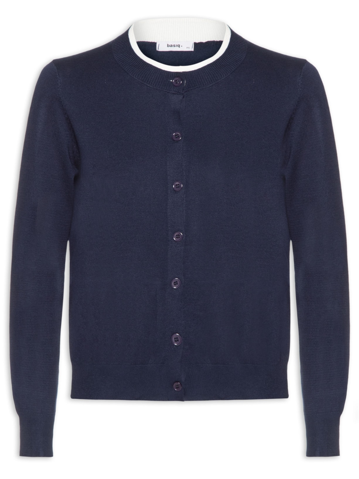 Cardigã Feminino Tricot Detalhe Bicolor - Azul