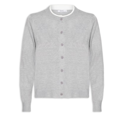 Cardigã Feminino Tricot Detalhe Bicolor - Cinza