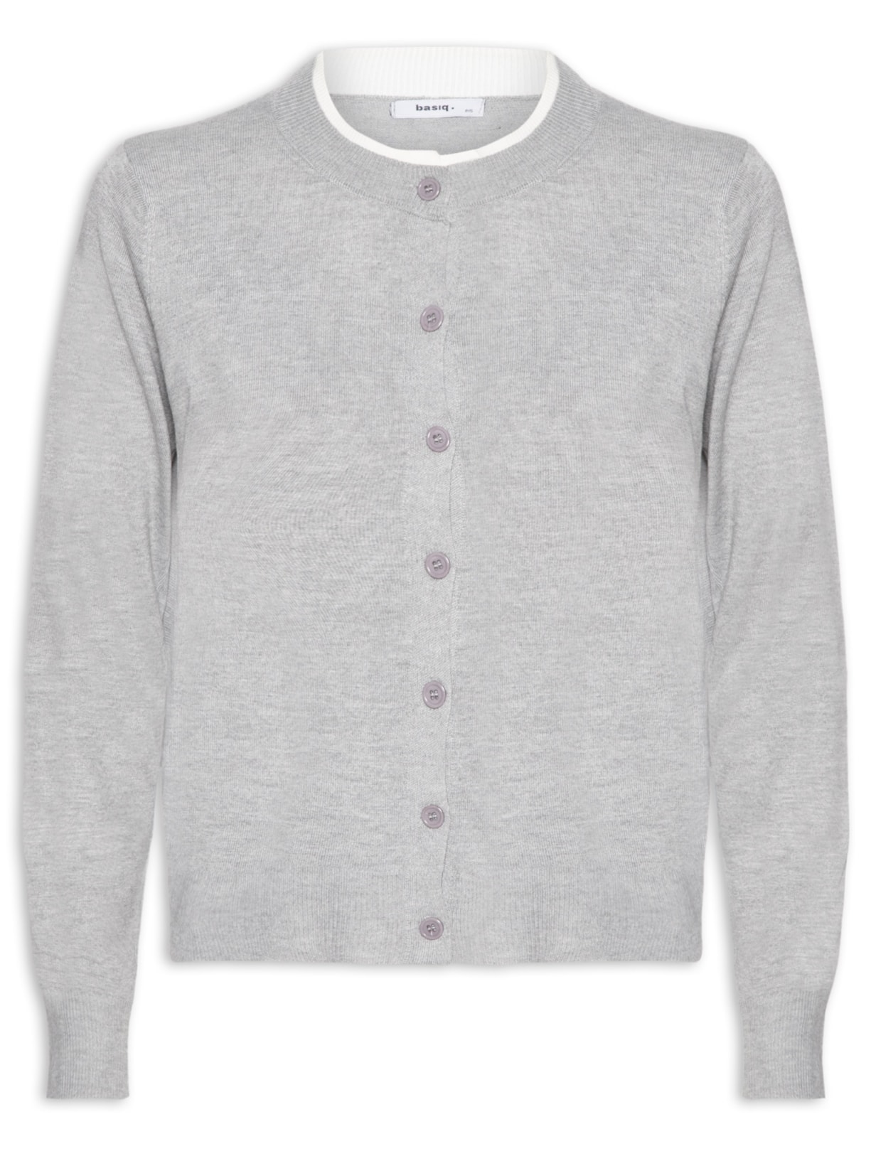 Cardigã Feminino Tricot Detalhe Bicolor - Cinza