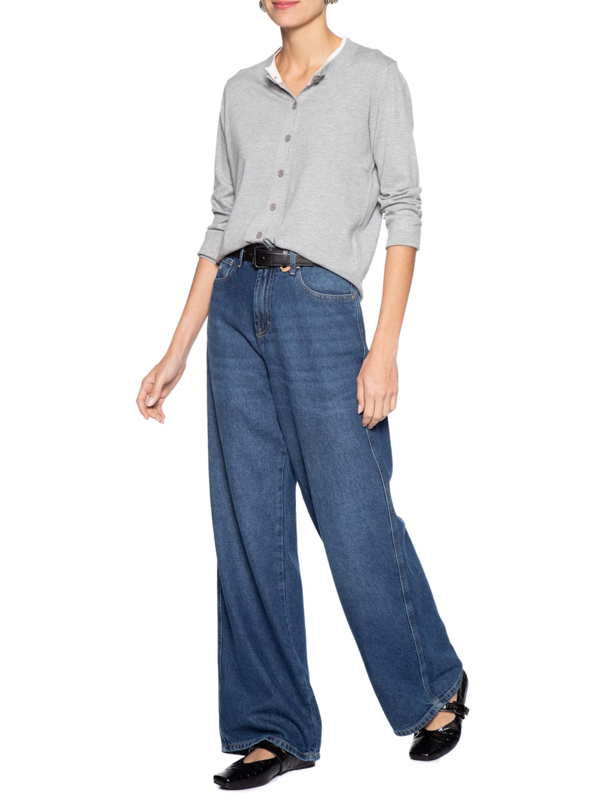 Cardigã Feminino Tricot Detalhe Bicolor Cinza Basiq