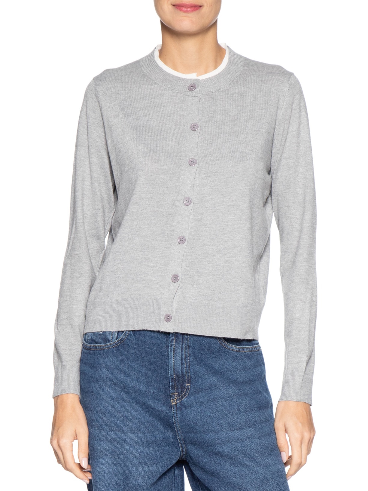 Cardigã Feminino Tricot Detalhe Bicolor Cinza Basiq