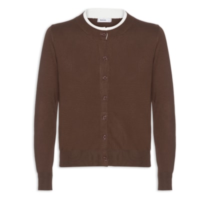 Cardigã Feminino Tricot Detalhe Bicolor - Marrom