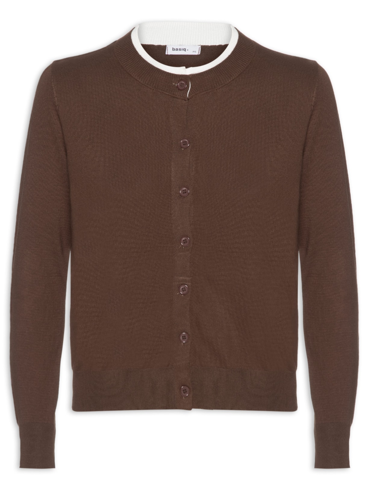Cardigã Feminino Tricot Detalhe Bicolor - Marrom