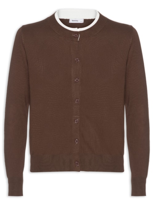 Cardigã Feminino Tricot Detalhe Bicolor - Marrom