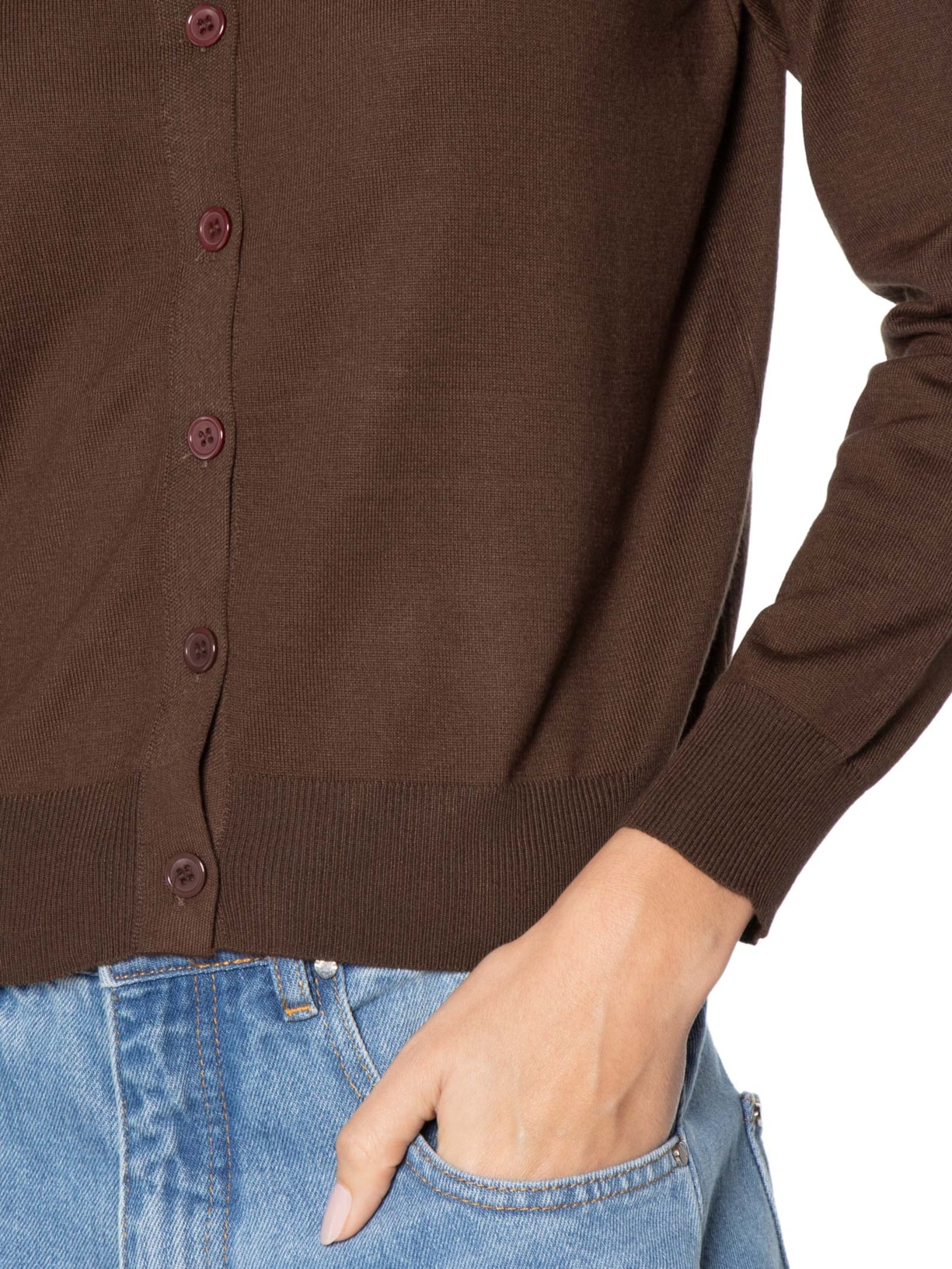 Cardigã Feminino Tricot Detalhe Bicolor Marrom Basiq