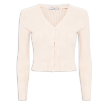 Cardigã Feminino Tricot Gola V - Bege