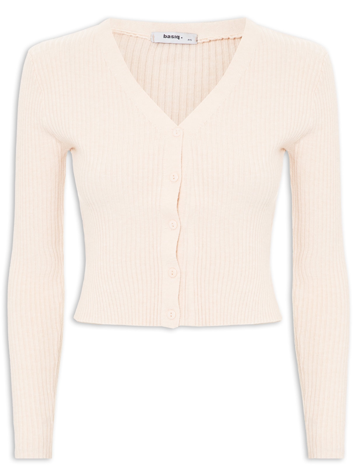 Cardigã Feminino Tricot Gola V - Bege