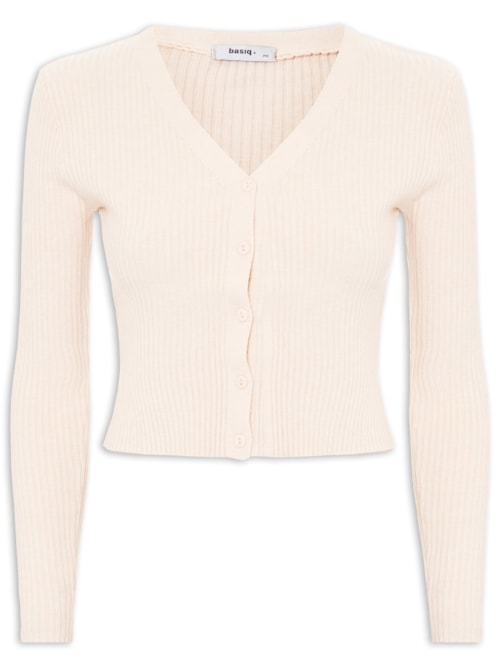 Cardigã Feminino Tricot Gola V - Bege