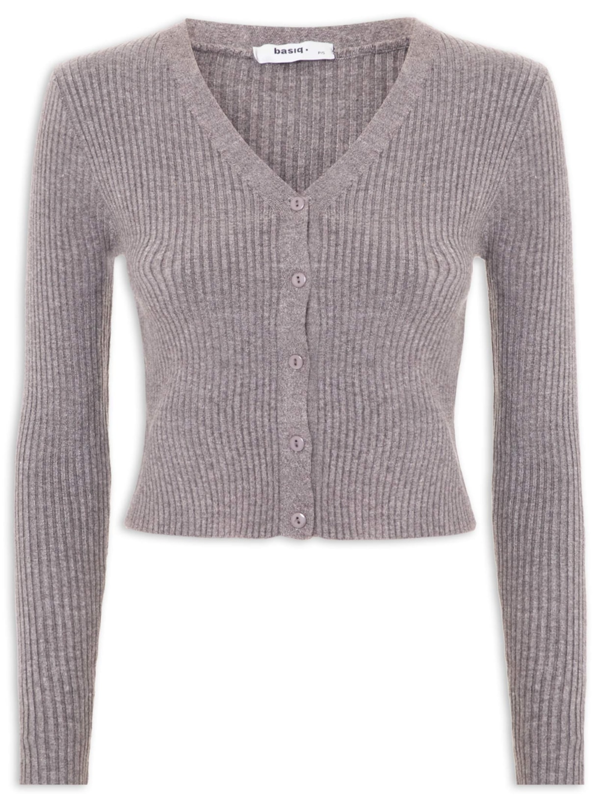 Cardigã Feminino Tricot Gola V Cinza Basiq