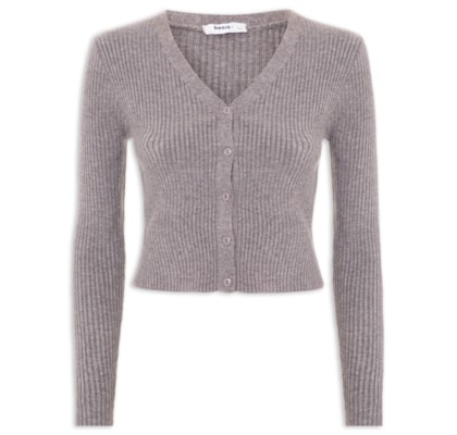 Cardigã Feminino Tricot Gola V - Cinza