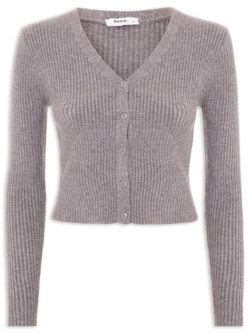 Cardigã Feminino Tricot Gola V - Cinza