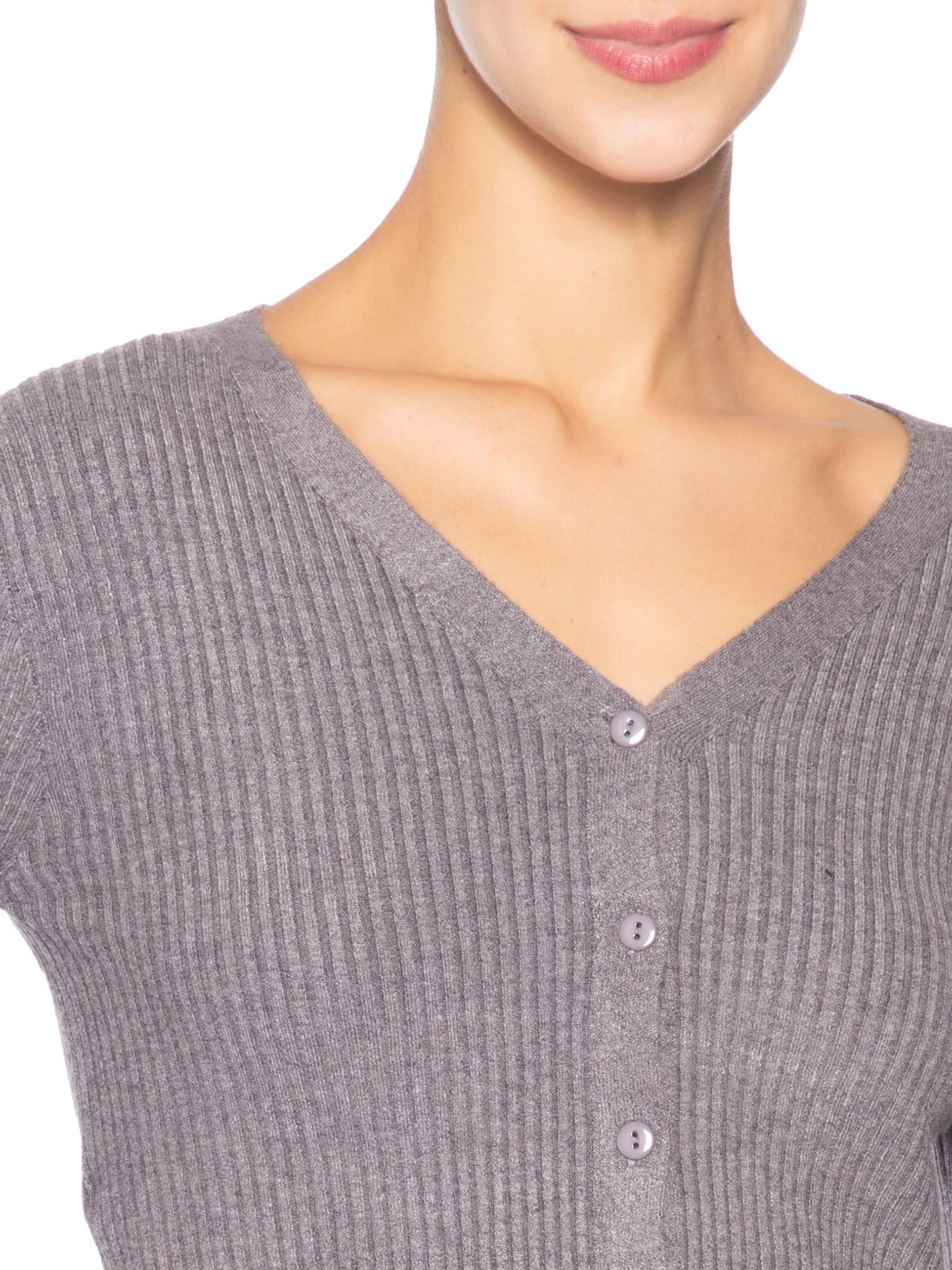 Cardigã Feminino Tricot Gola V Cinza Basiq