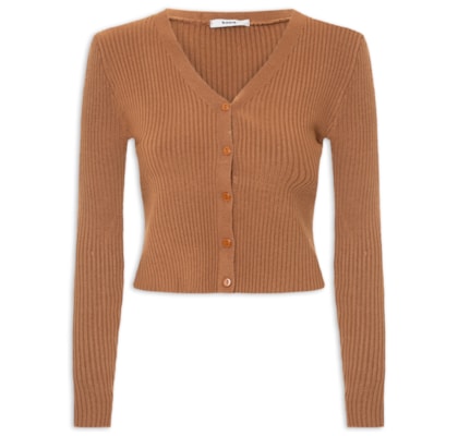 Cardigã Feminino Tricot Gola V - Marrom