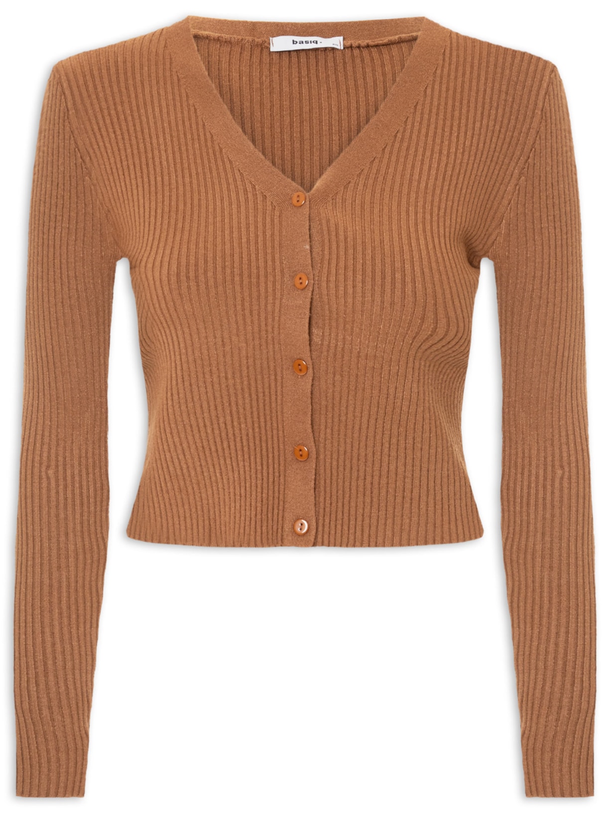 Cardigã Feminino Tricot Gola V - Marrom