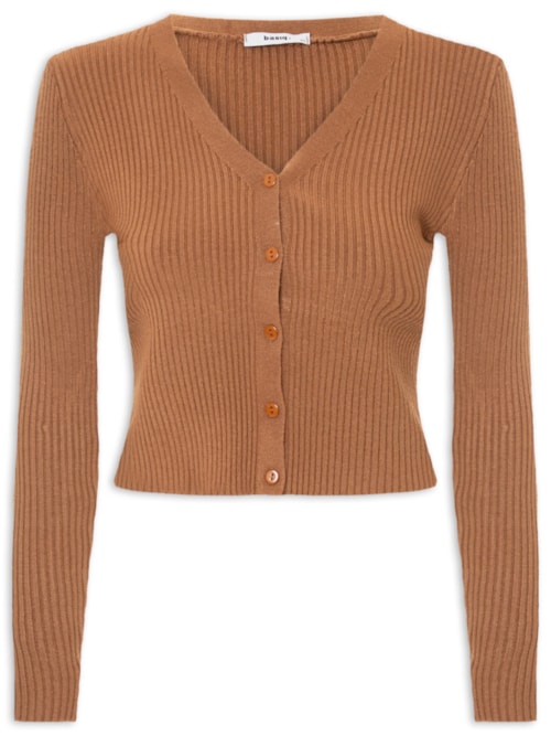 Cardigã Feminino Tricot Gola V - Marrom