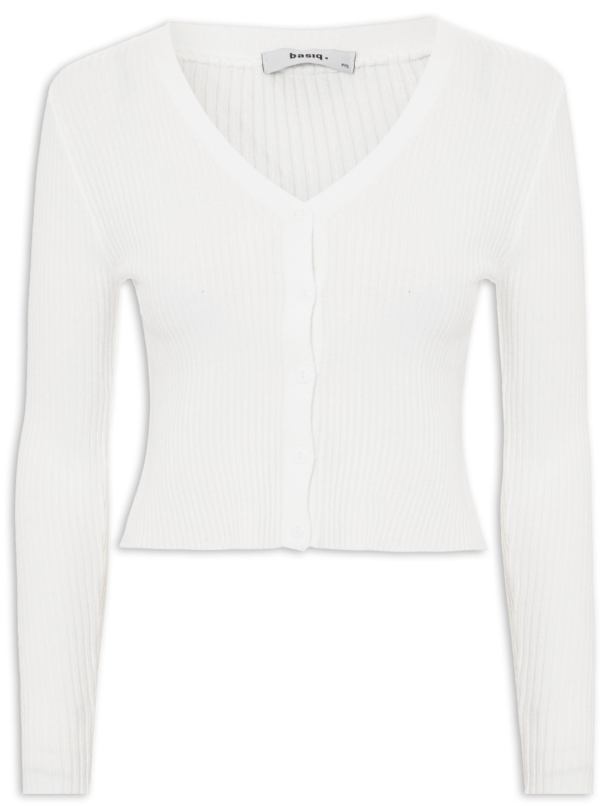 Cardigã Feminino Tricot Gola V Off White Basiq