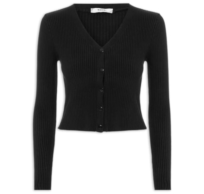 Cardigã Feminino Tricot Gola V - Preto