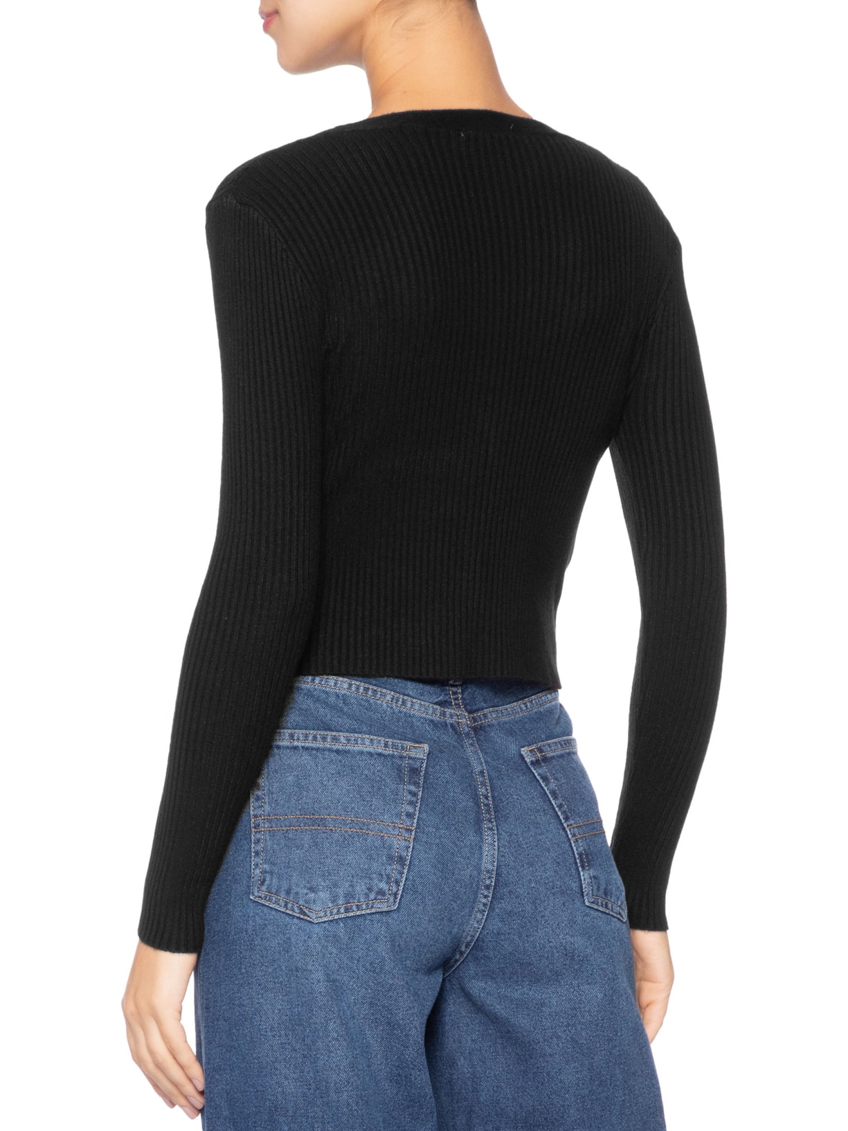 Cardigã Feminino Tricot Gola V Preto Basiq