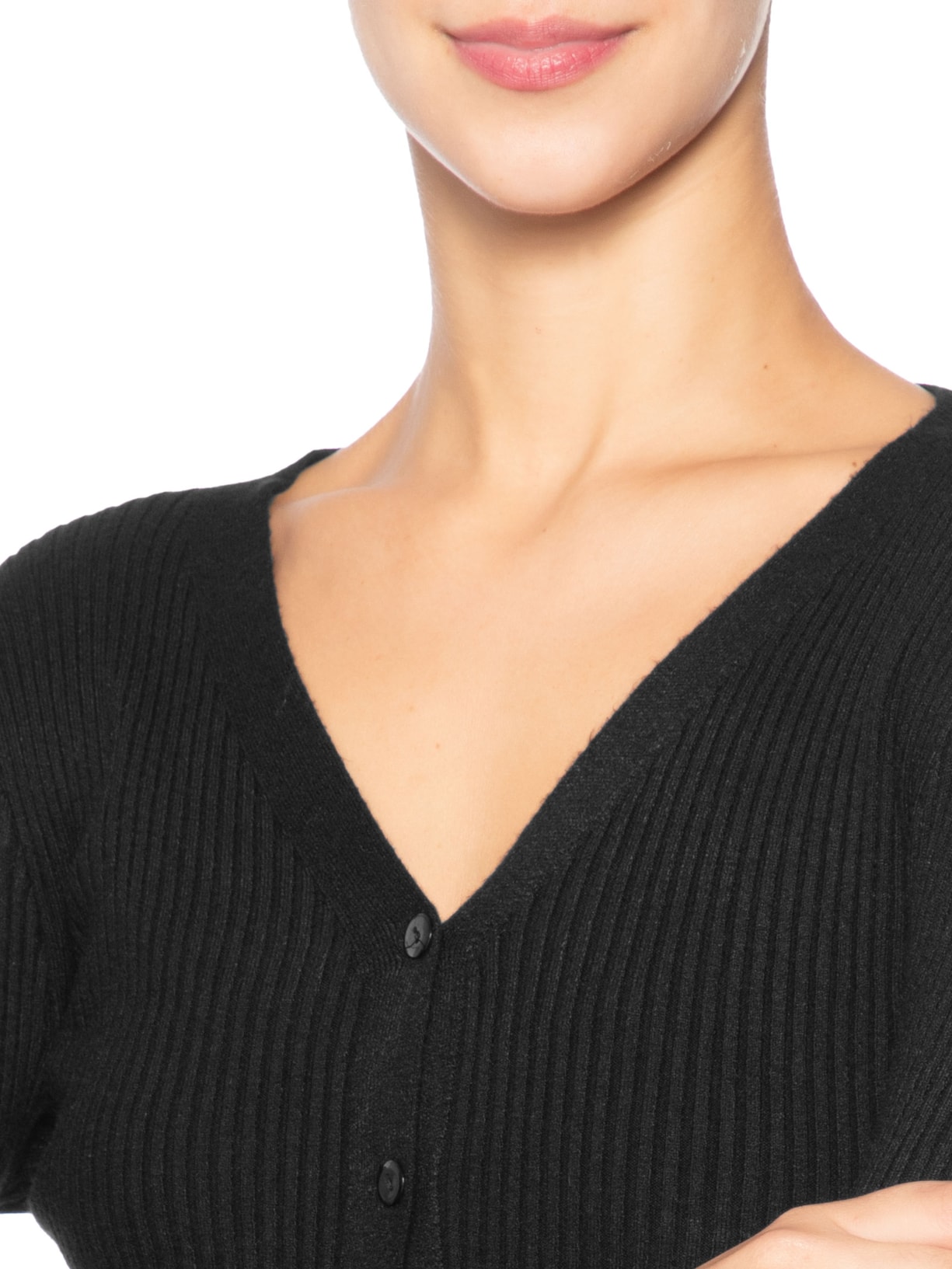 Cardigã Feminino Tricot Gola V Preto Basiq