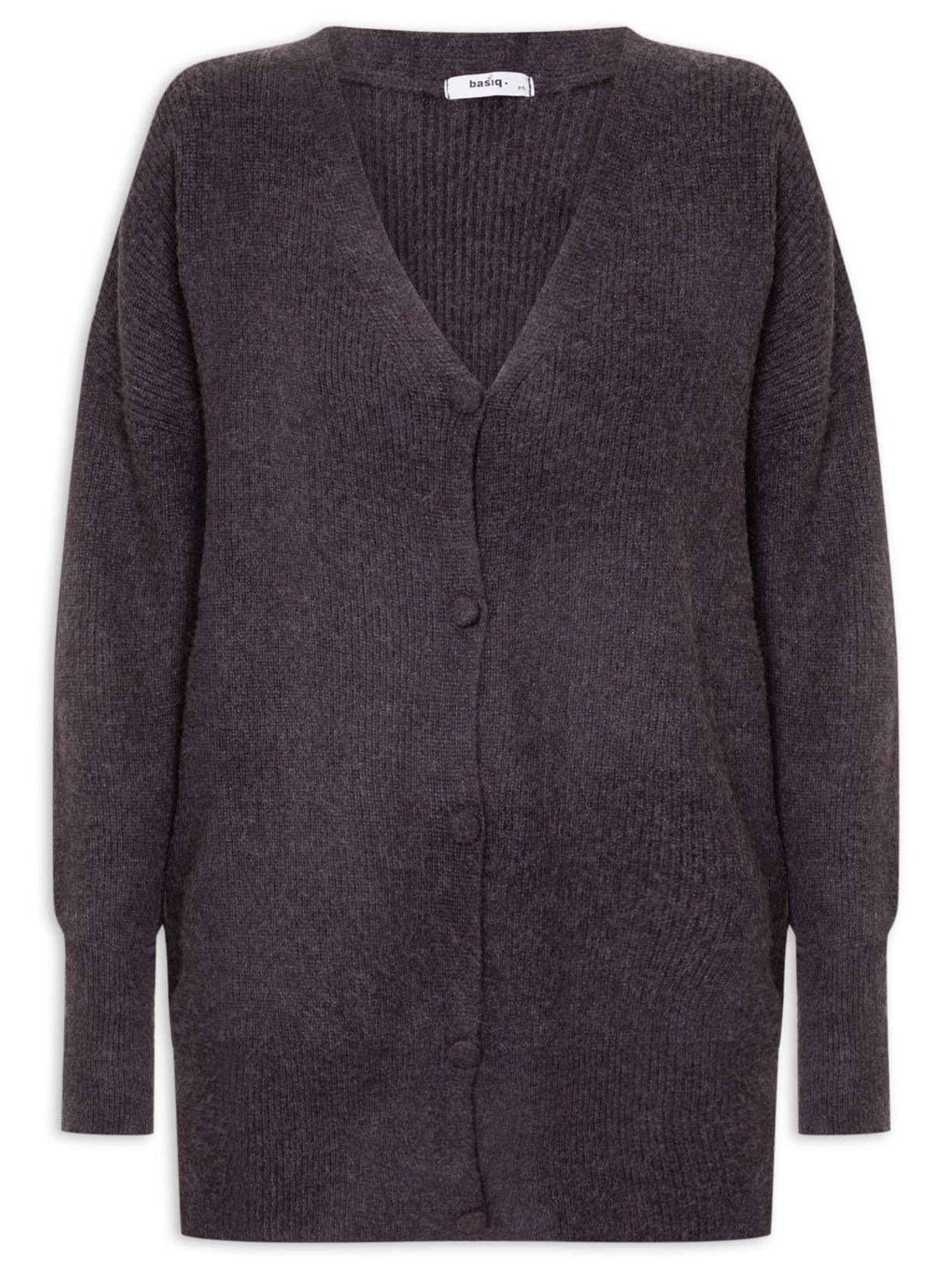 Cardigã Feminino Tricot Oversized Texturizado Cinza Basiq