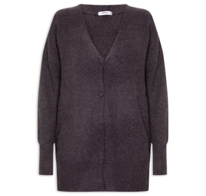 Cardigã Feminino Tricot Oversized Texturizado - Cinza