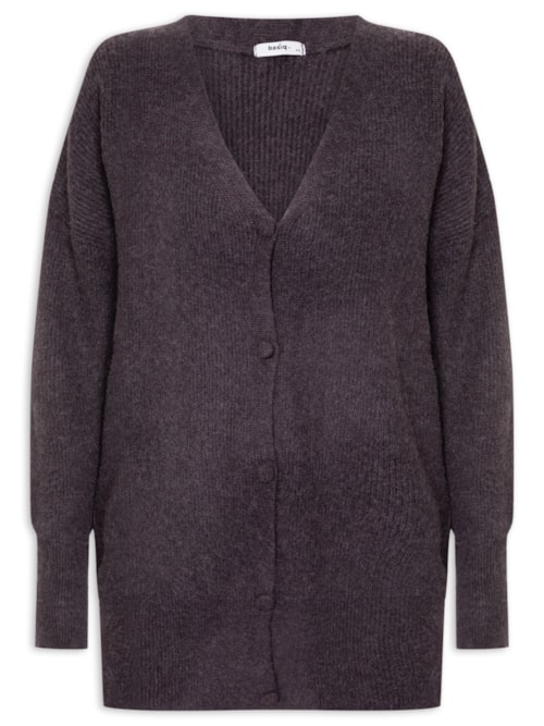 Cardigã Feminino Tricot Oversized Texturizado - Cinza