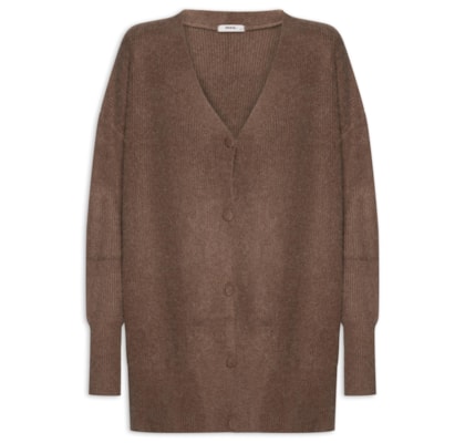 Cardigã Feminino Tricot Oversized Texturizado - Marrom