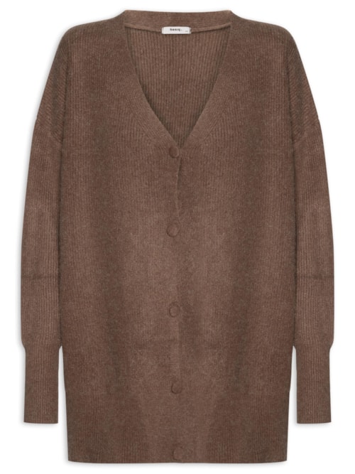 Cardigã Feminino Tricot Oversized Texturizado - Marrom