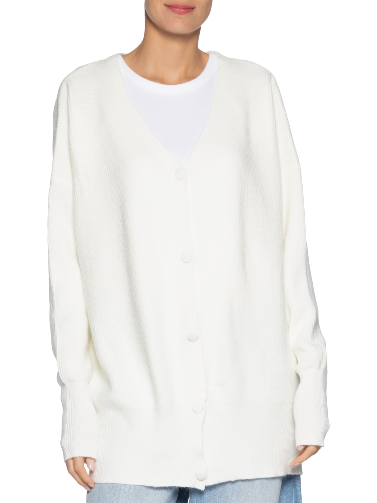 Cardigã Feminino Tricot Oversized Texturizado Off White Basiq